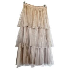 PINKO Beige Tulle Mesh Layered Midi Skirt Size XXS
